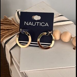 Nautica Gold Tone Flat Hoop Earrings NWOT